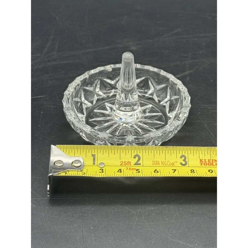 Clear Glass Ring Holder Dish with Cone – Star Pattern Vanity Jewelry Stand